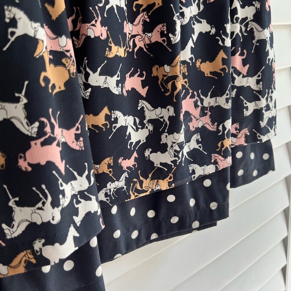 ANTHROPOLOGIE Porridge Equestrian Horse Print Fit & Flare Navy Blue Dress - Sz S - Picture 4 of 11